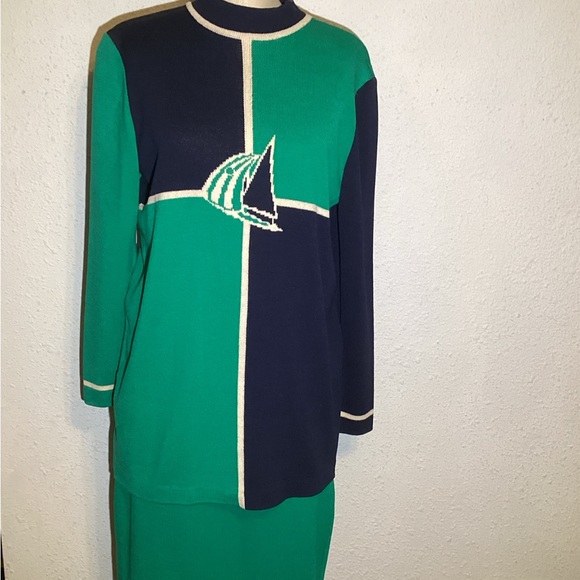 St. John green/blue knitted skirt suit size 8 - Picture 6 of 6